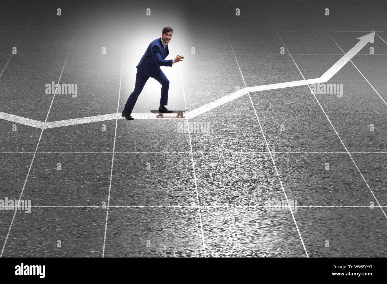 The businessman riding skateboard on financial graph Stock Photo - Alamy