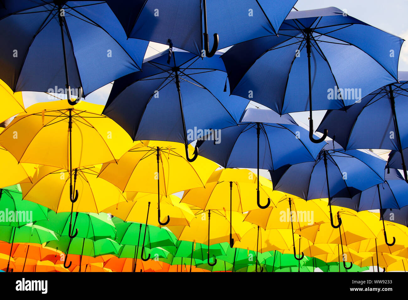 Colorful umbrellas decoration welcoming the summer Stock Photo