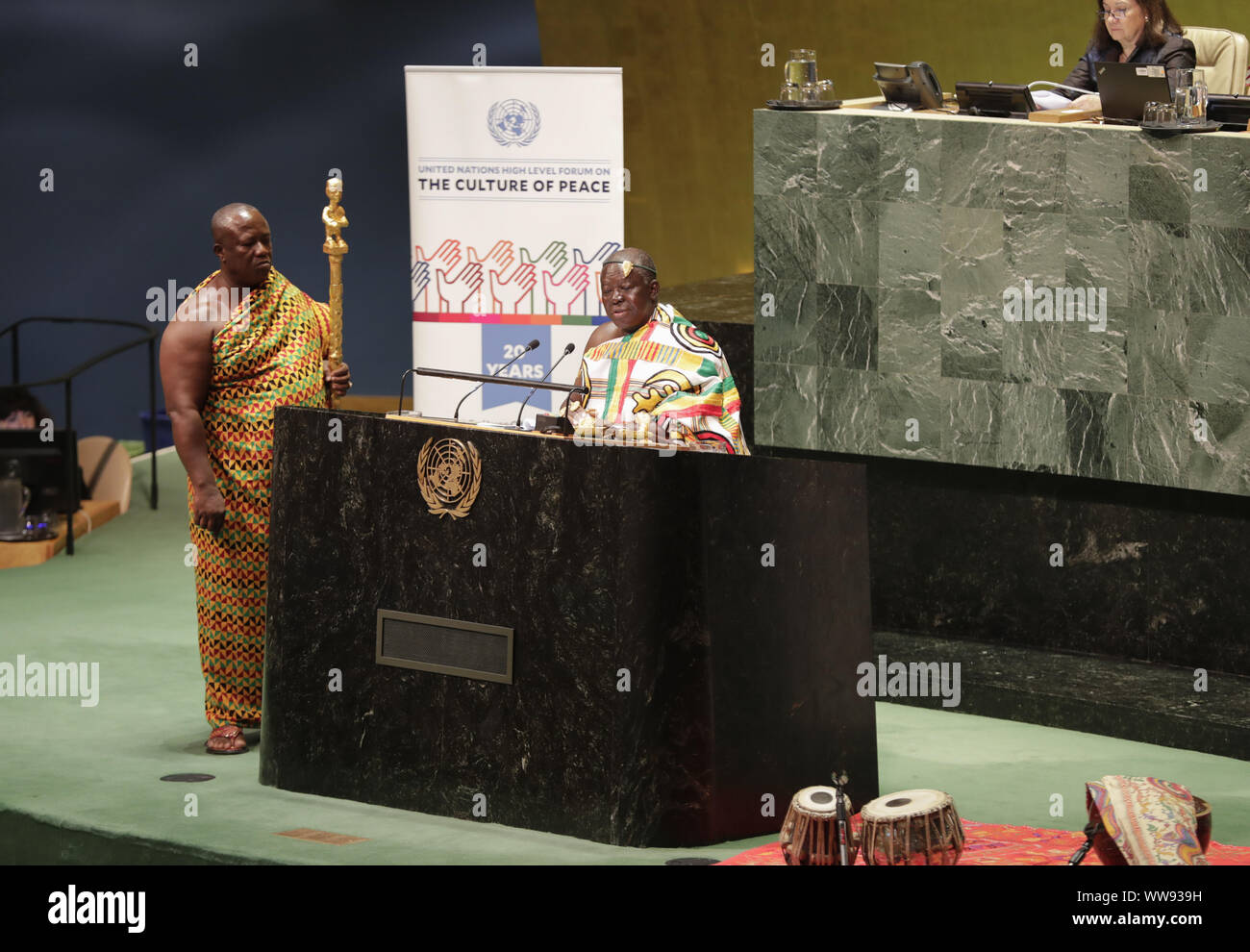 New York, NY, USA. 13th Sep, 2019. United Nations, New York, USA, September 13, 2019 - Otumfuo Osei Tutu II, ''Asantehene'', King of the Ashanti Kingdom of the Republic of Ghana Speaks at UN General Assembly today at the UN Headquarters in New York.Photo: Luiz Rampelotto/EuropaNewswire.PHOTO CREDIT MANDATORY. Credit: Luiz Rampelotto/ZUMA Wire/Alamy Live News Stock Photo