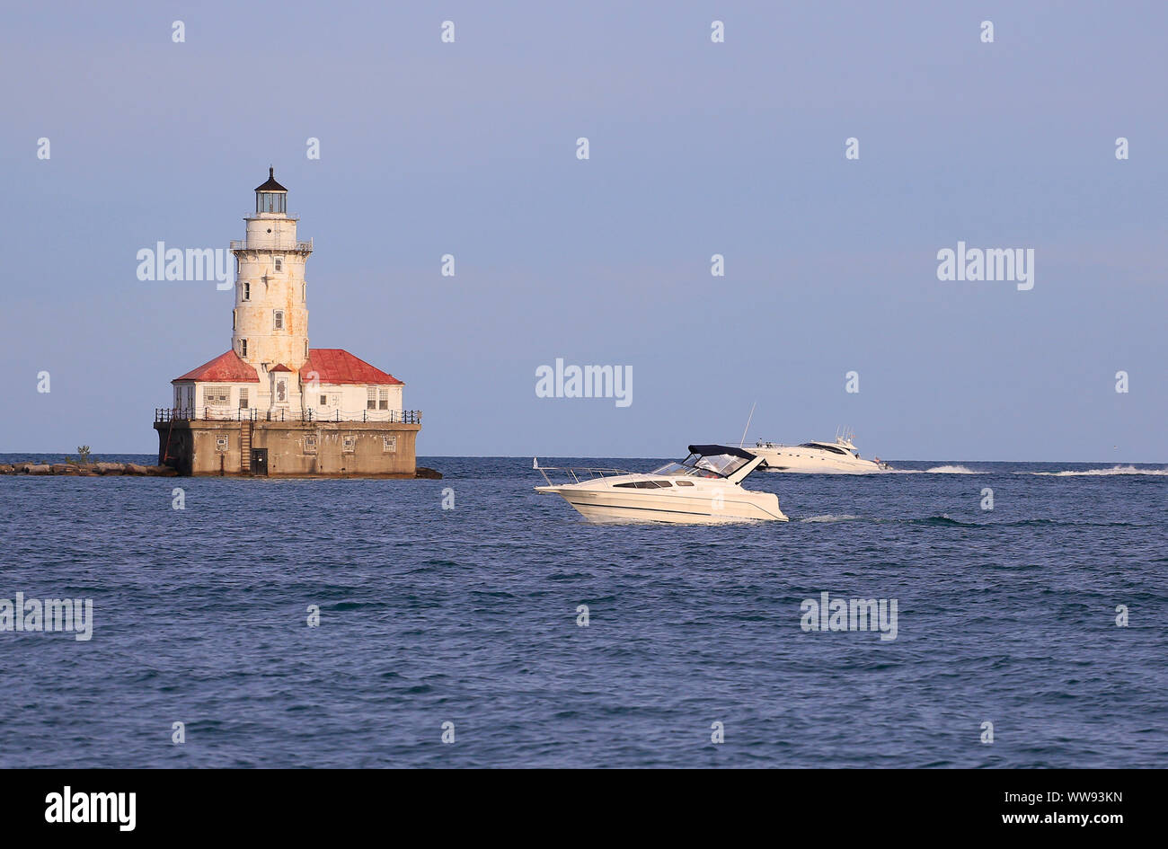 Chicago Harbor Lighthouse on Lake Michigan, USA Stock Photo