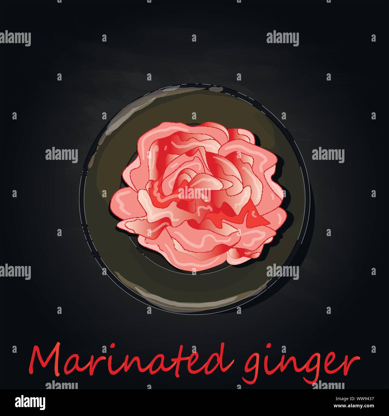 Marinated ginger slices illustration  isolated on black Stock Vector