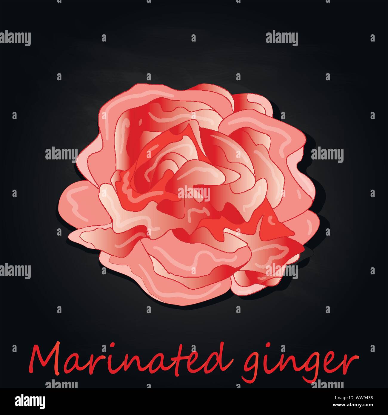Marinated ginger slices illustration  isolated on black Stock Vector