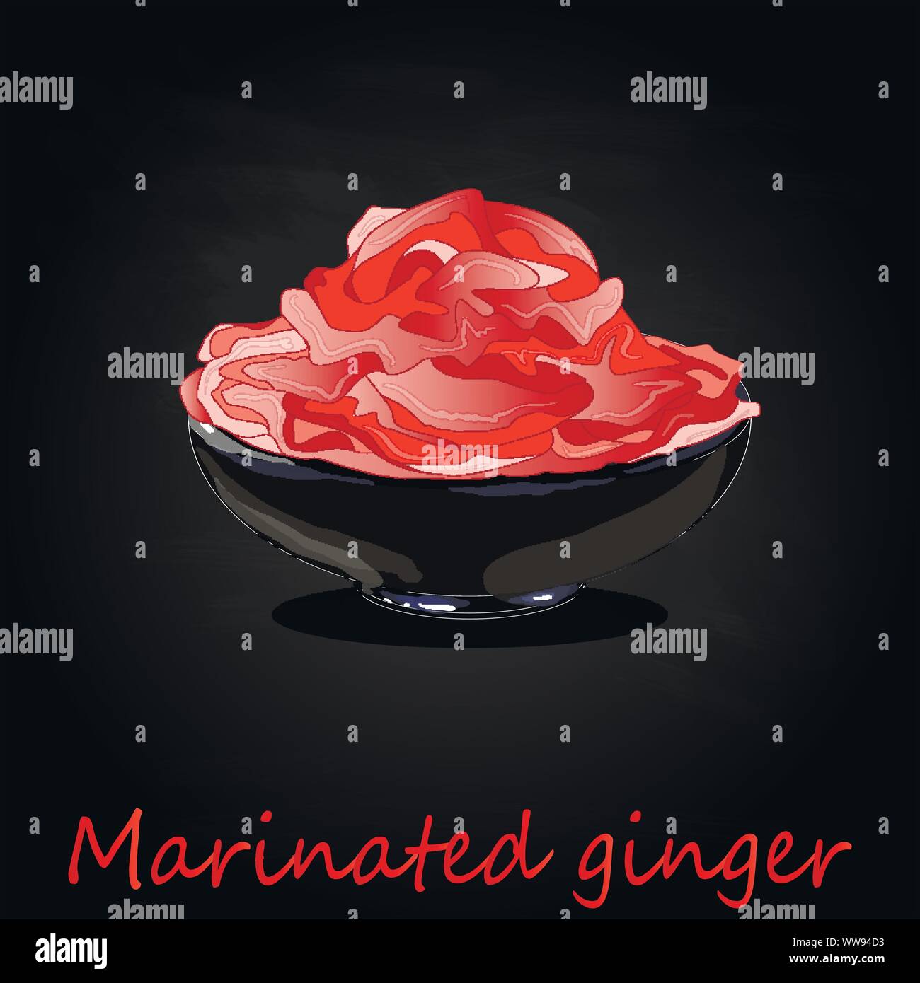 Marinated ginger slices illustration  isolated on black Stock Vector