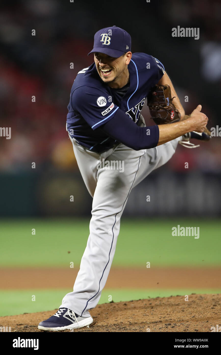 Anaheim, California, USA. 13th Sep, 2019. September 13, 2019: Tampa Bay Rays starting pitcher Charlie Morton (50) makes the start for the Rays during the game between the Tampa Bay Rays and the Los Angeles Angels of Anaheim at Angel Stadium in Anaheim, CA, (Photo by Peter Joneleit, Cal Sport Media) Credit: Cal Sport Media/Alamy Live News Stock Photo