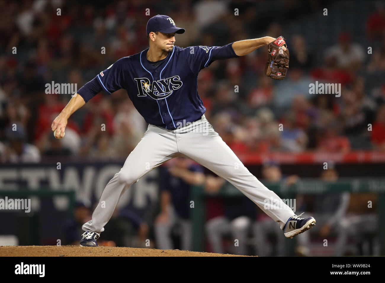 Anaheim, California, USA. 13th Sep, 2019. September 13, 2019: Tampa Bay Rays starting pitcher Charlie Morton (50) makes the start for the Rays during the game between the Tampa Bay Rays and the Los Angeles Angels of Anaheim at Angel Stadium in Anaheim, CA, (Photo by Peter Joneleit, Cal Sport Media) Credit: Cal Sport Media/Alamy Live News Stock Photo