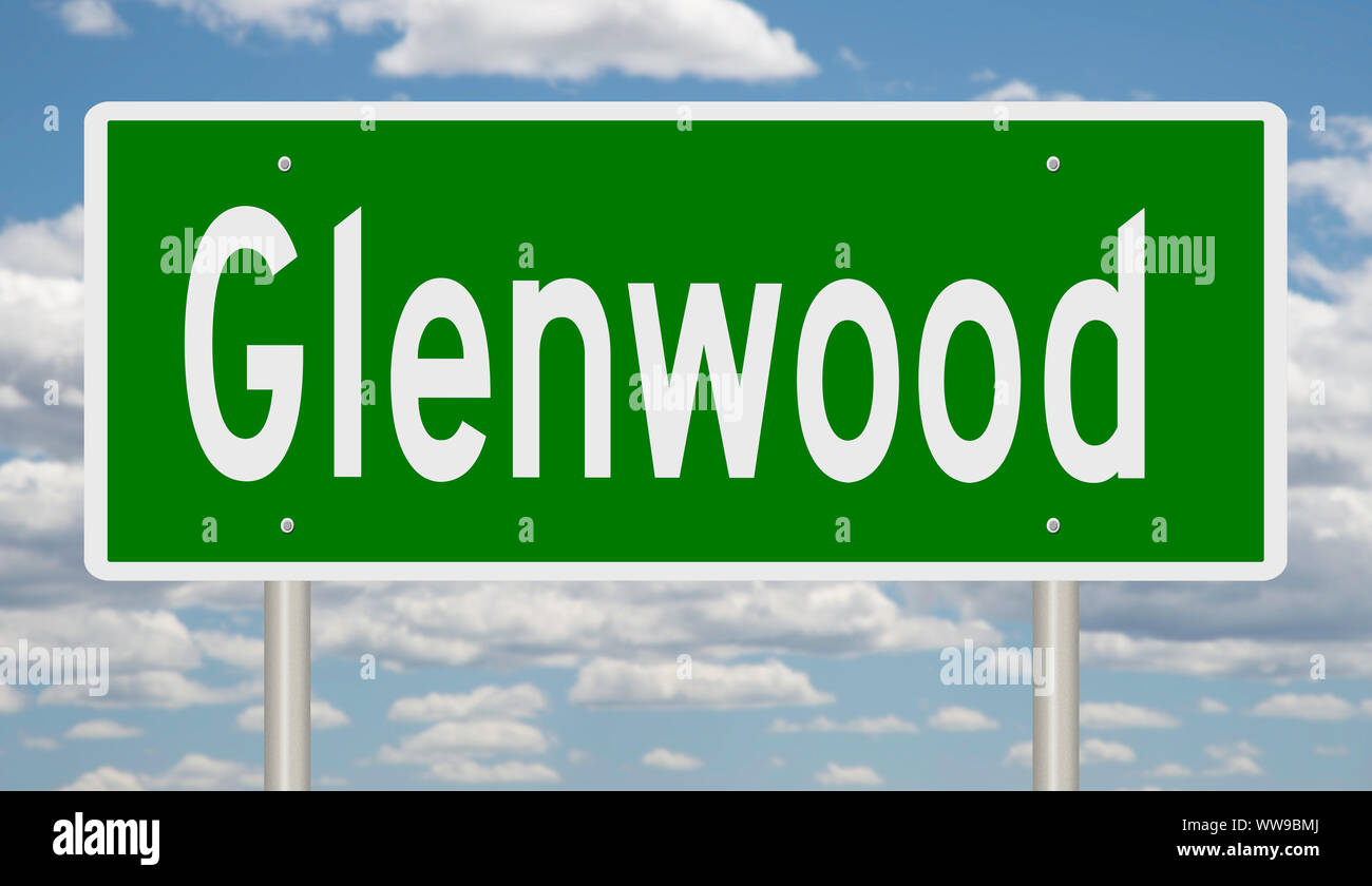 Rendering of a green road sign for Glenwood Stock Photo Alamy