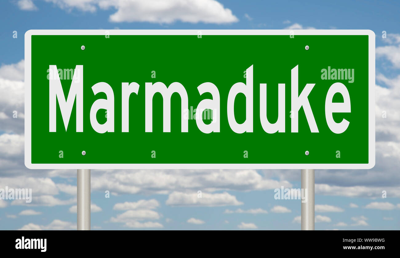 Rendering of a green road sign for Marmaduke Arkansas Stock Photo Alamy