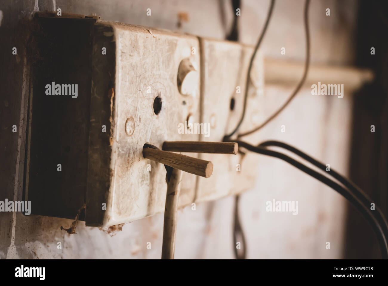 antique carpenter electric wall background texture Stock Photo