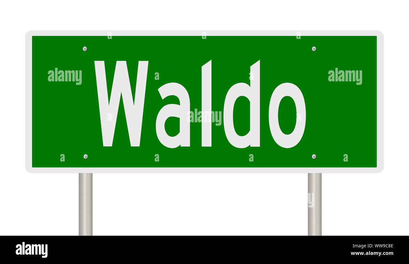Rendering of a green road sign for Waldo Arkansas Stock Photo Alamy