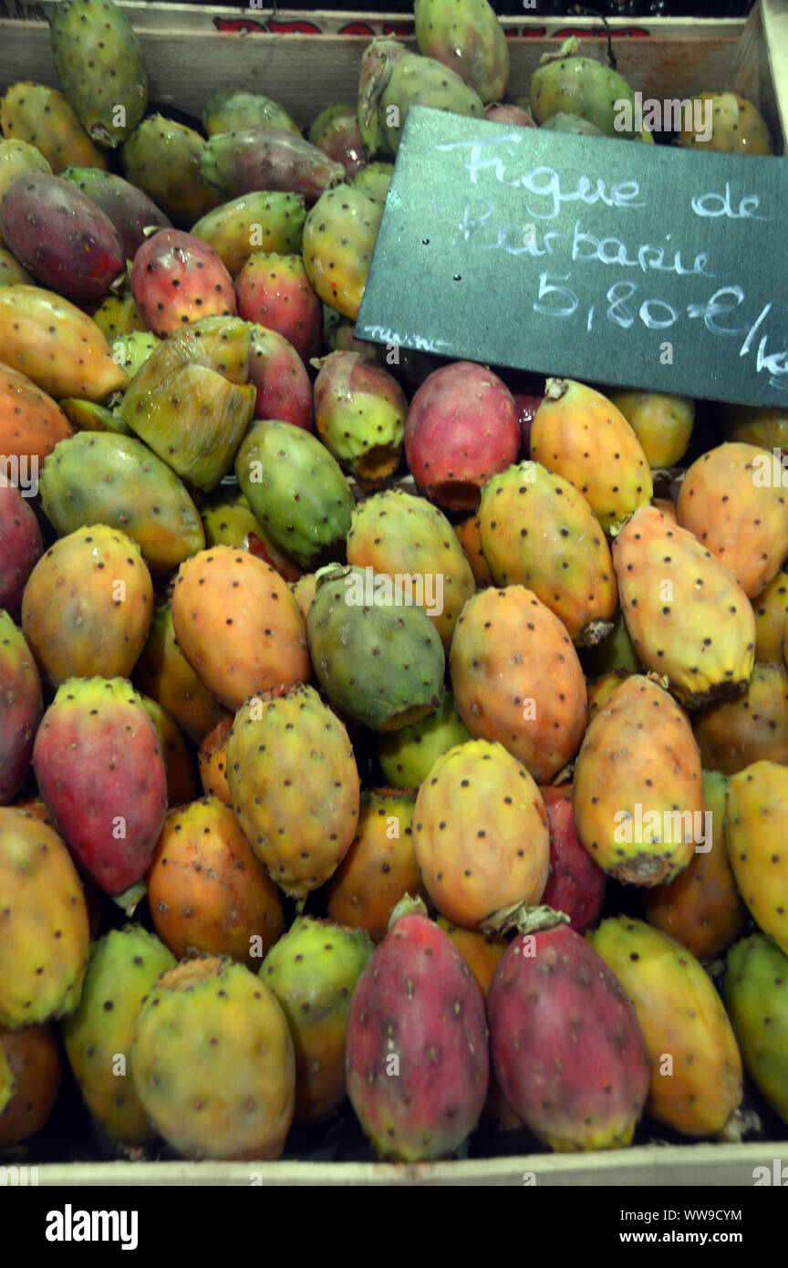 Opuntia (Prickly Pear) Cactus Fruit on Display in Forville Covered Market,  Cannes, France, EU Stock Photo - Alamy