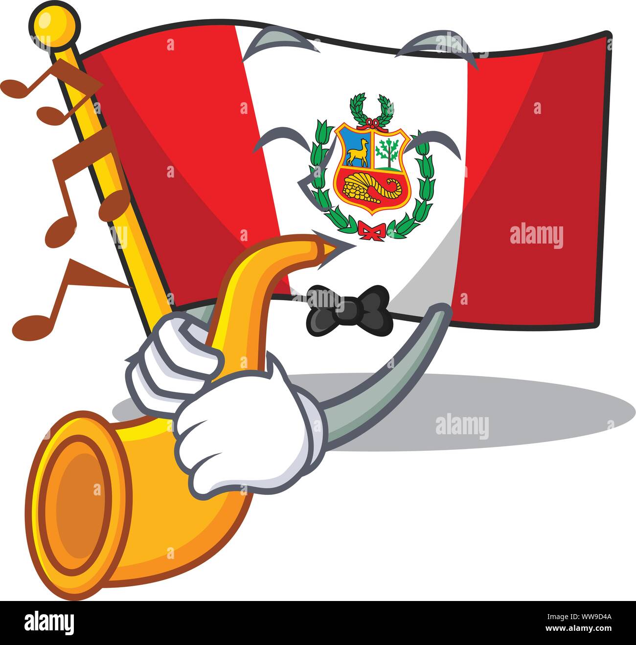 With trumpet peru cartoon flag attached to wall mascot Stock Vector ...