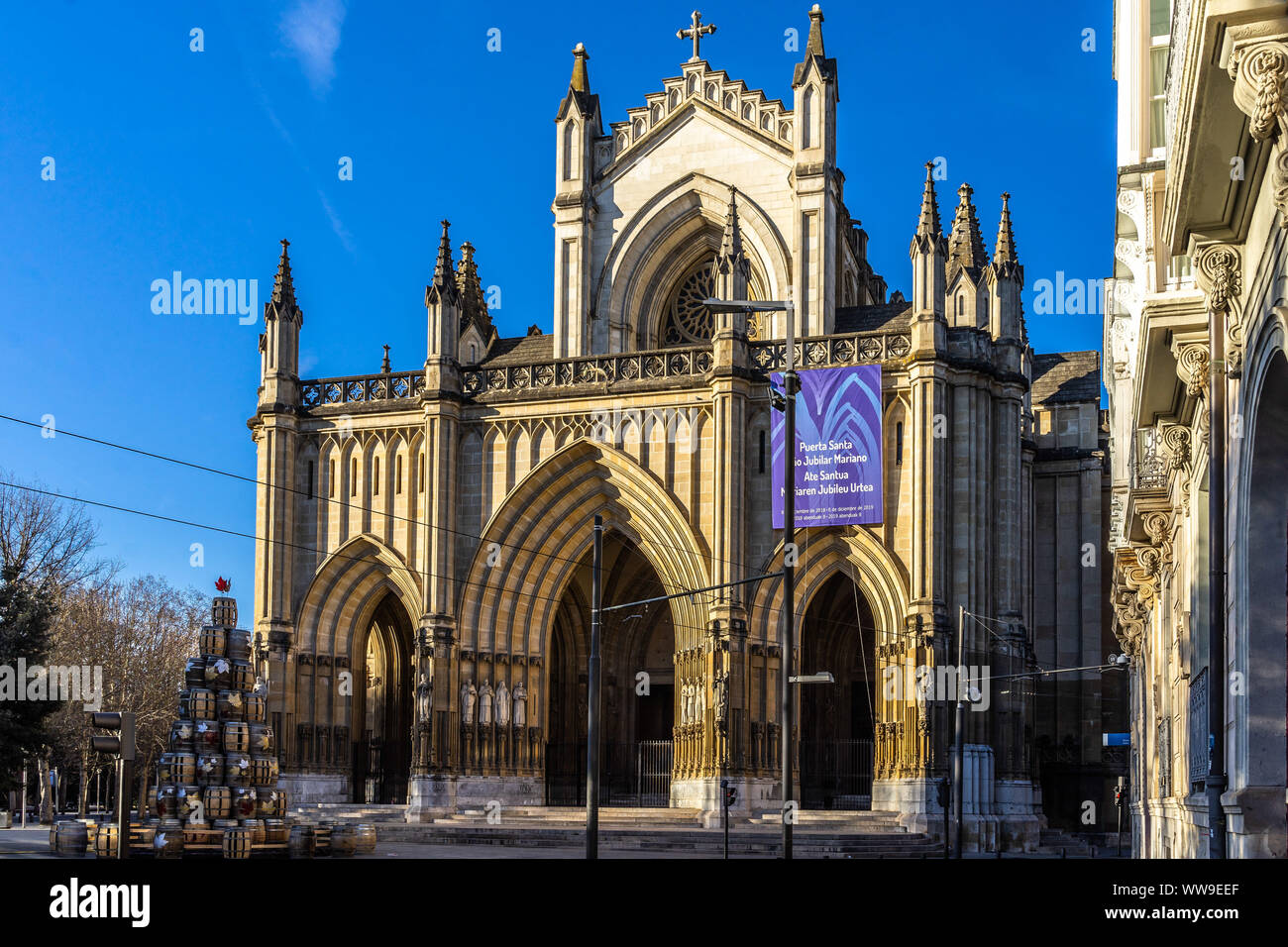Facade of the new cathedral of Vitoria Gasteiz (Catedral de Maria Inmaculada), built in Neo-Gothich style, Basque Country, Spain Stock Photo