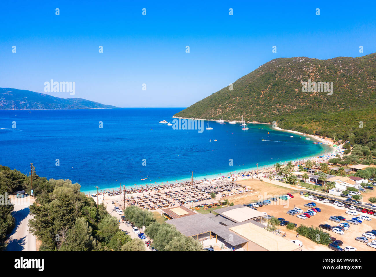 Famous Antisami beach in Kefalonia island, Greece. Stock Photo