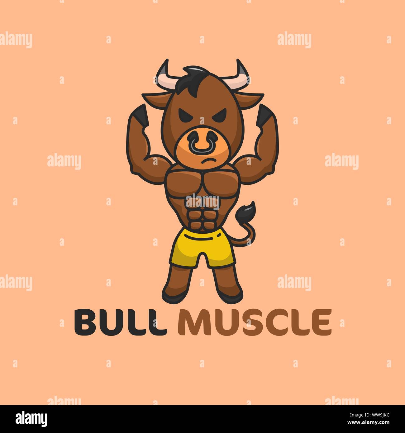 Brown Bull Muscle Illustration good for Gym or fitness Logo Template. Stock Vector