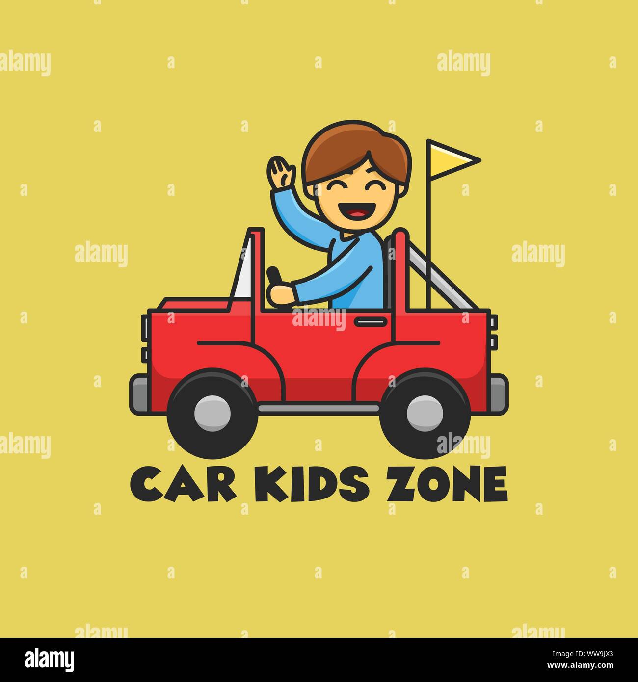 Car Kids Zone Illustration good for logo and badge play zone. Happy Kids ride red Car. Stock Vector