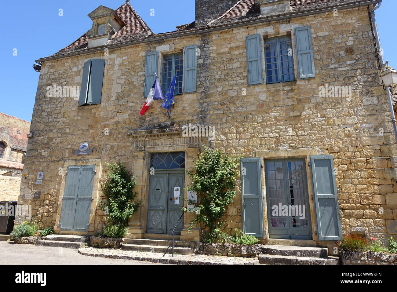 Domme, France 15 July 2019 The town hall in the centre of Domme, a