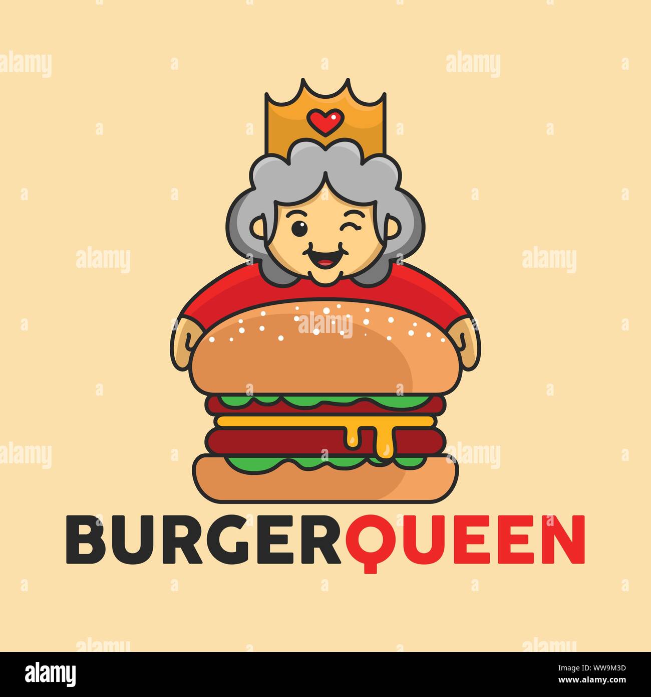 Burger Big Queen illustration good for Restaurant Logo and badge. Stock Vector