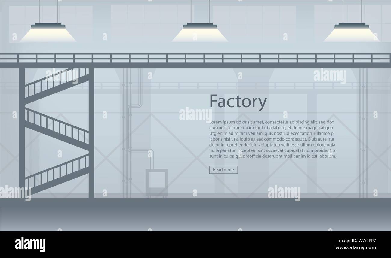 Factory interior banner with space vector illustration Stock Vector