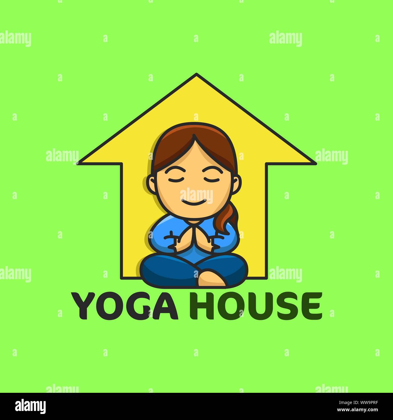 Yoga House Illustration good for Yoga Logo and badge. Fun Cartoon Logo,vector illustration. Stock Vector