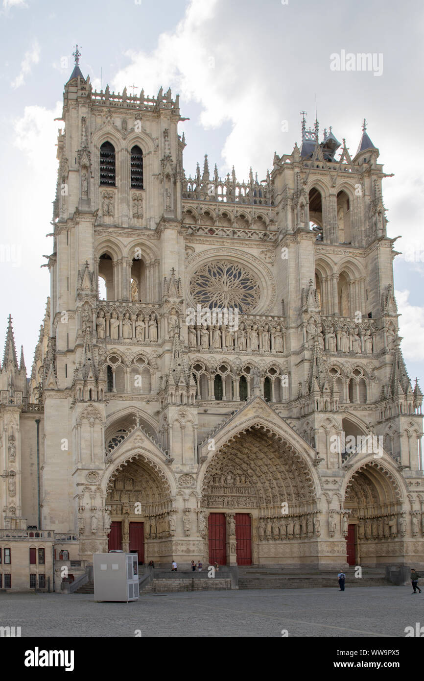 the facade of the fine cathedral in amiens france Stock Photo