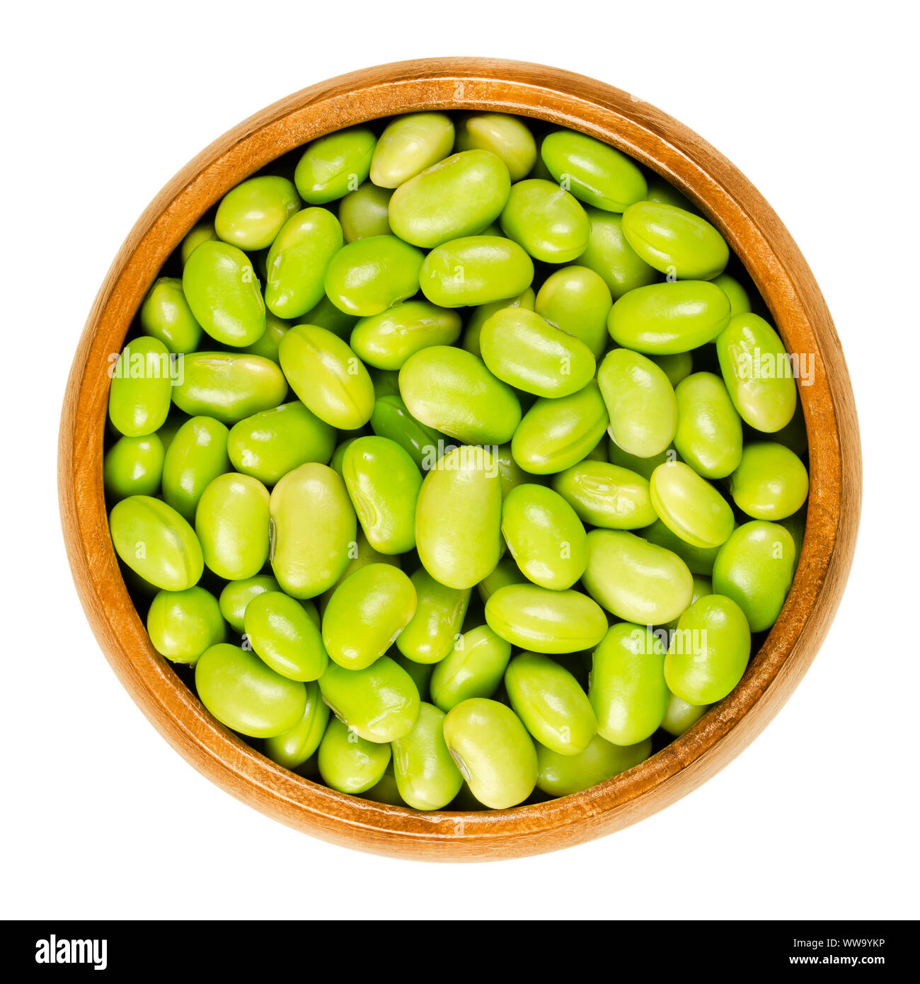Edamame Green Soybeans In Wooden Bowl Mukimame Unripe Soya Beans Outside The Pod Glycine Max A Legume Edible After Cooking And A Protein Source Stock Photo Alamy