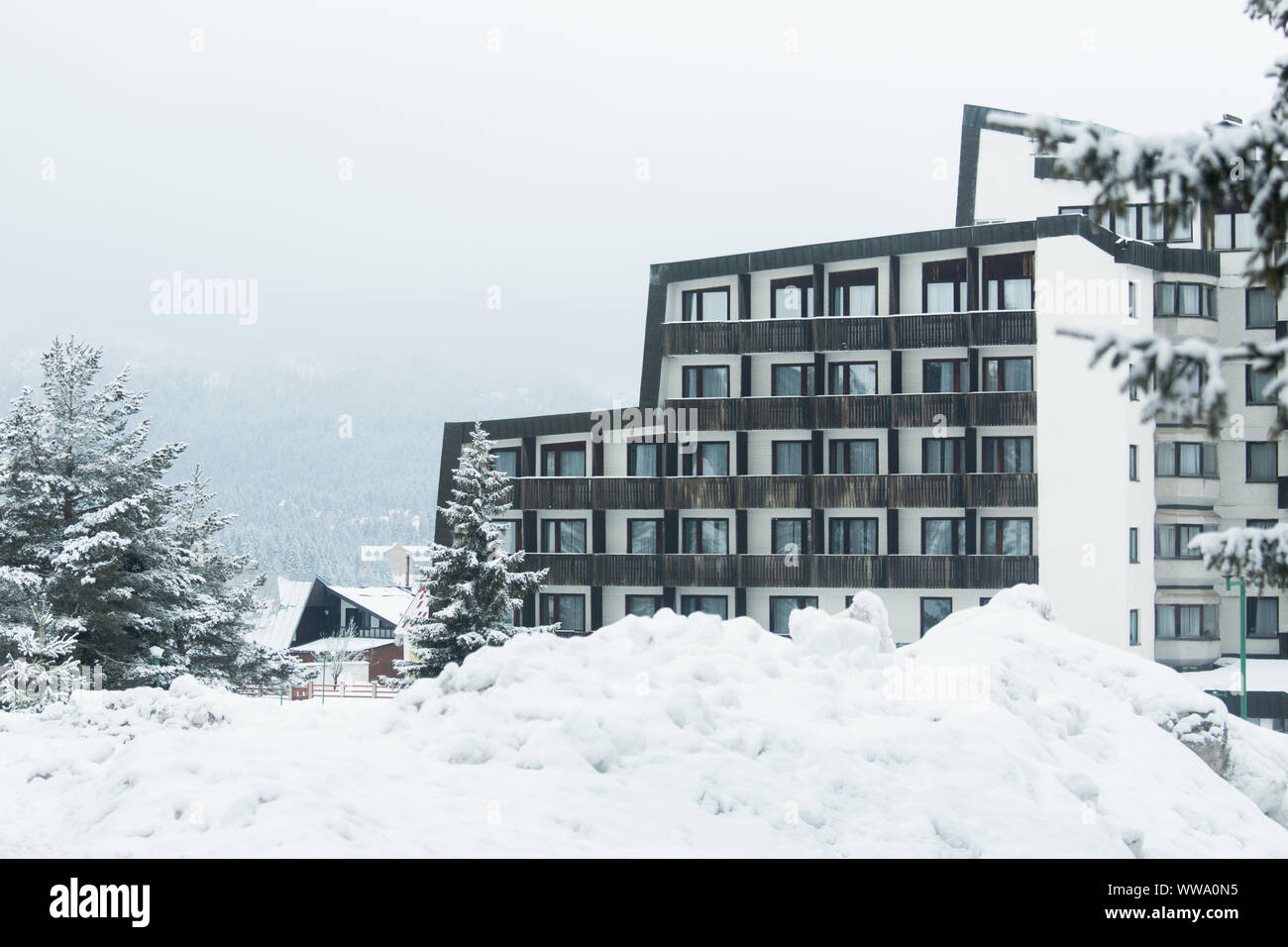 Hotel in a ski resort Stock Photo