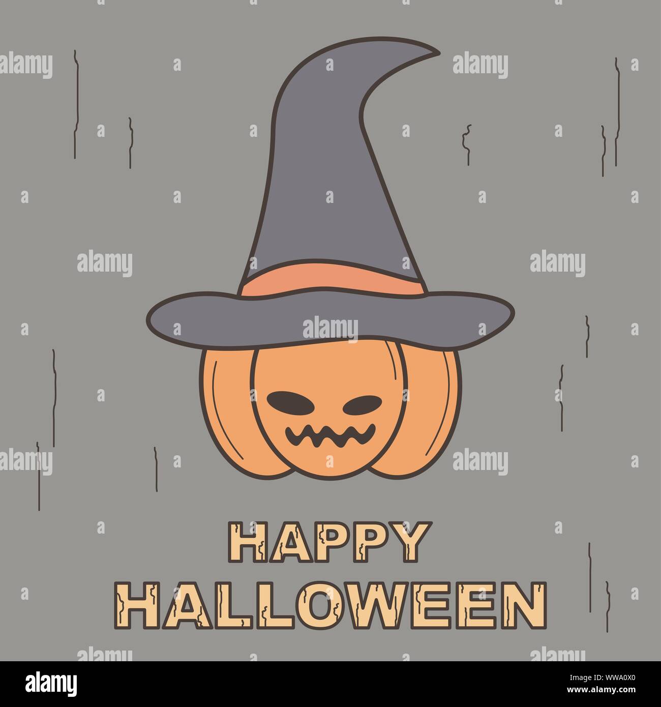 happy halloween vintage vector illustration with pumpkin with witch hat ...