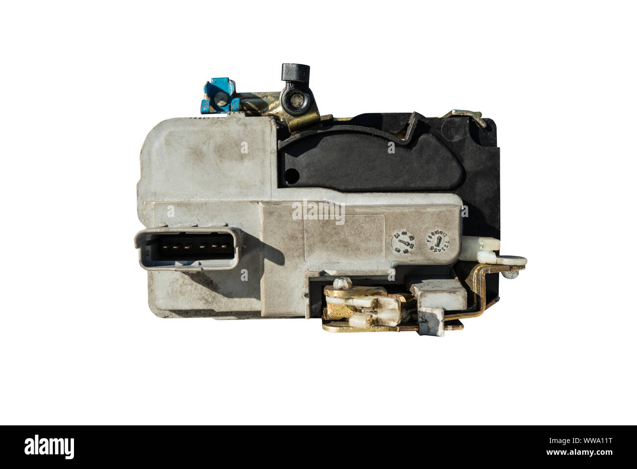 Auto door lock, actuator car door, isolated on a white background with
