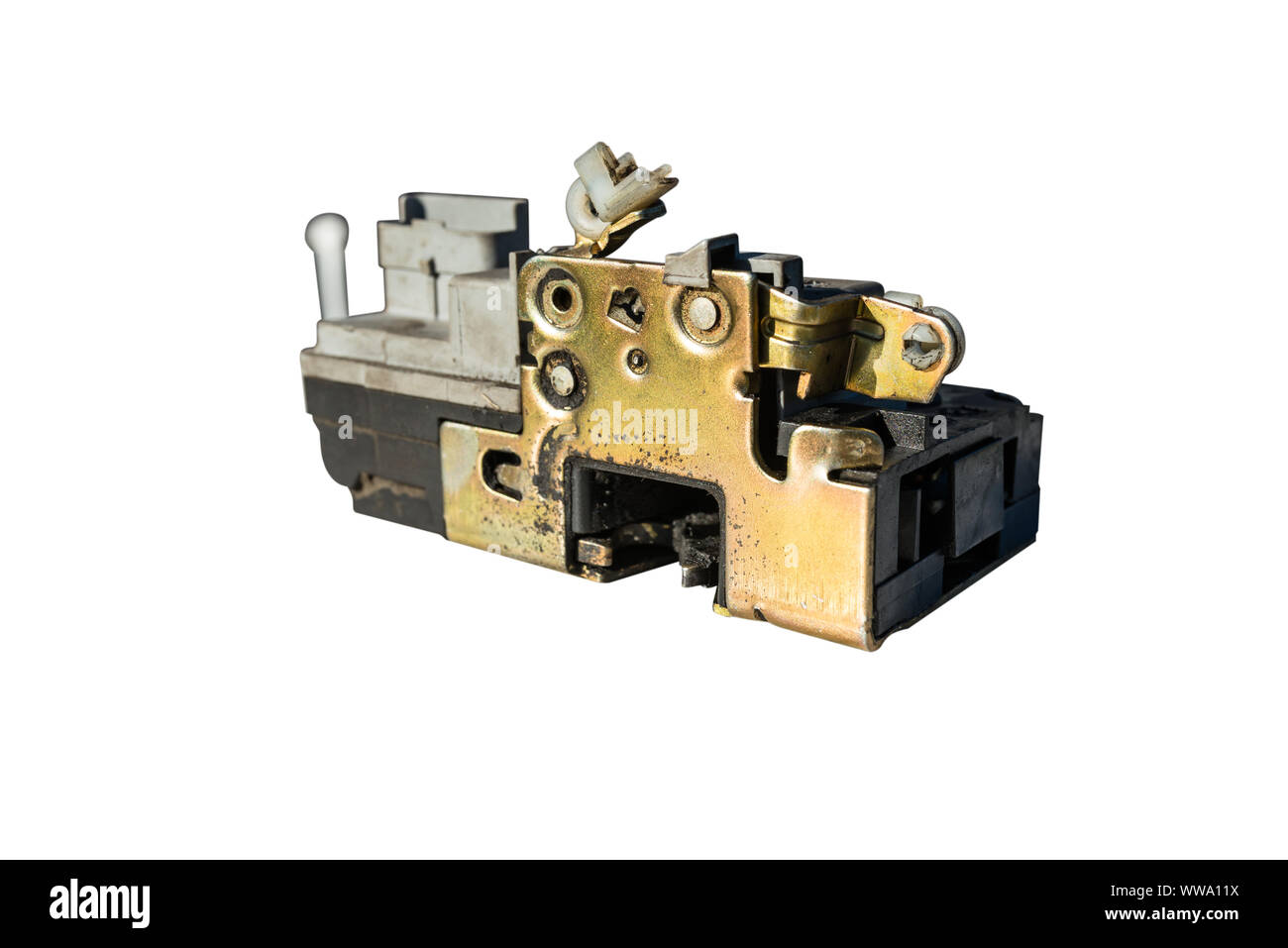Auto door lock, actuator car door, isolated on a white background with
