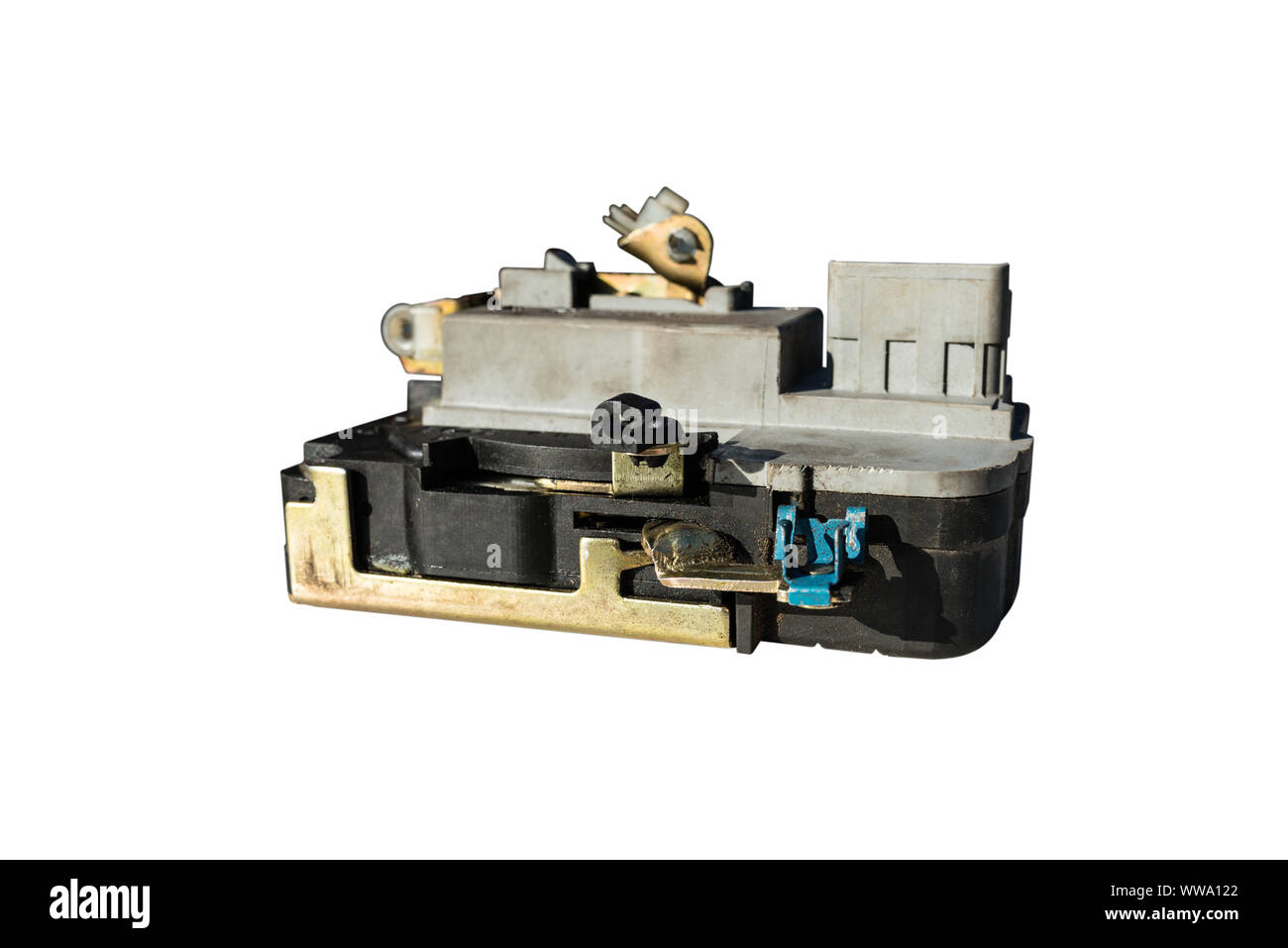 Auto door lock, actuator car door, isolated on a white background with