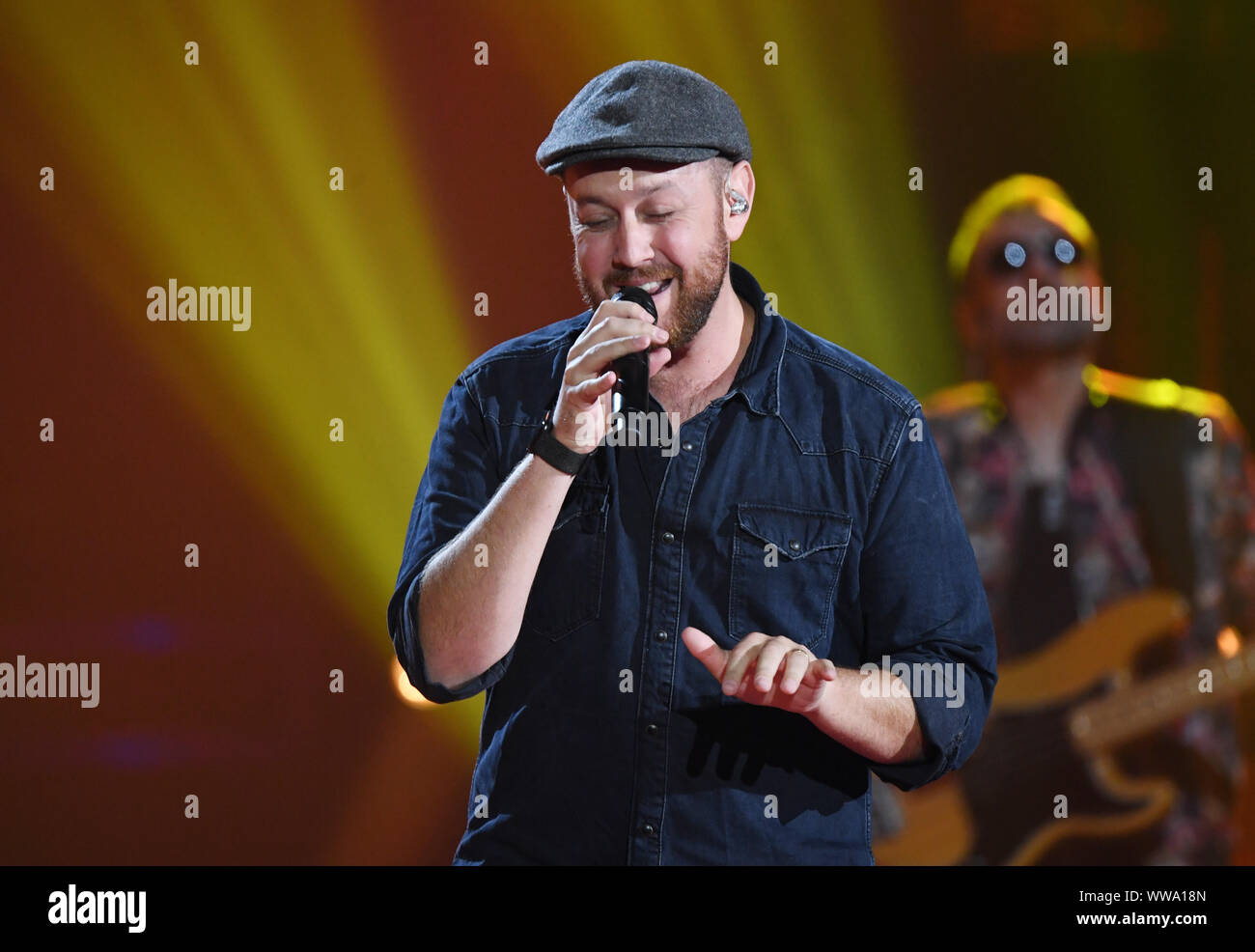 Baden Baden, Germany. 12th Sep, 2019. Matt Simons appears at the recording of the TV show 'SWR3 New Pop Festival - the Special' at the Festspielhaus Baden-Baden. Credit: Uli Deck/dpa/Alamy Live News Stock Photo