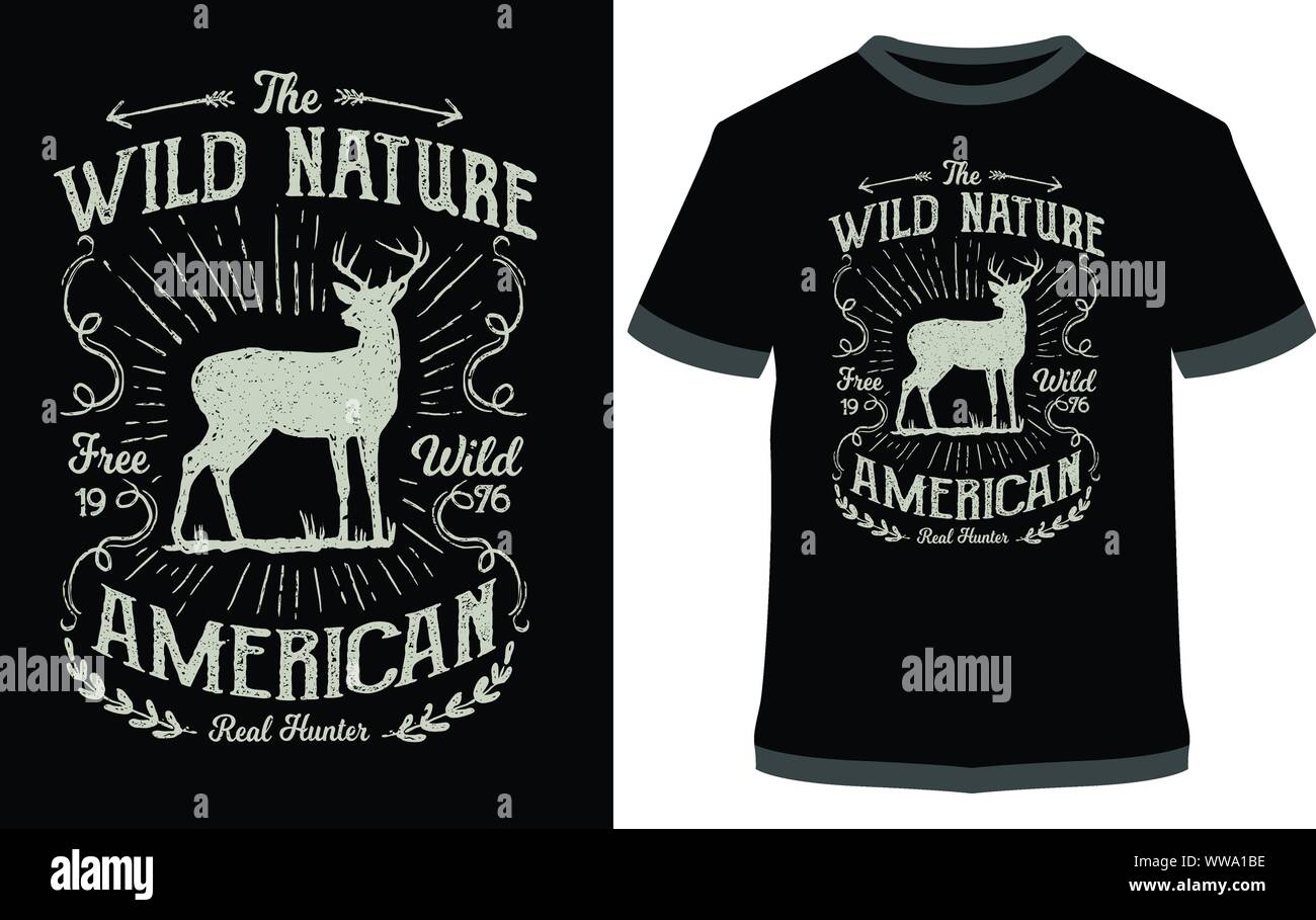 Wild Nature Deer Vector Design, Typography, T-shirt Graphics, For  Sticker Or Printing For The T-shirt Stock Vector