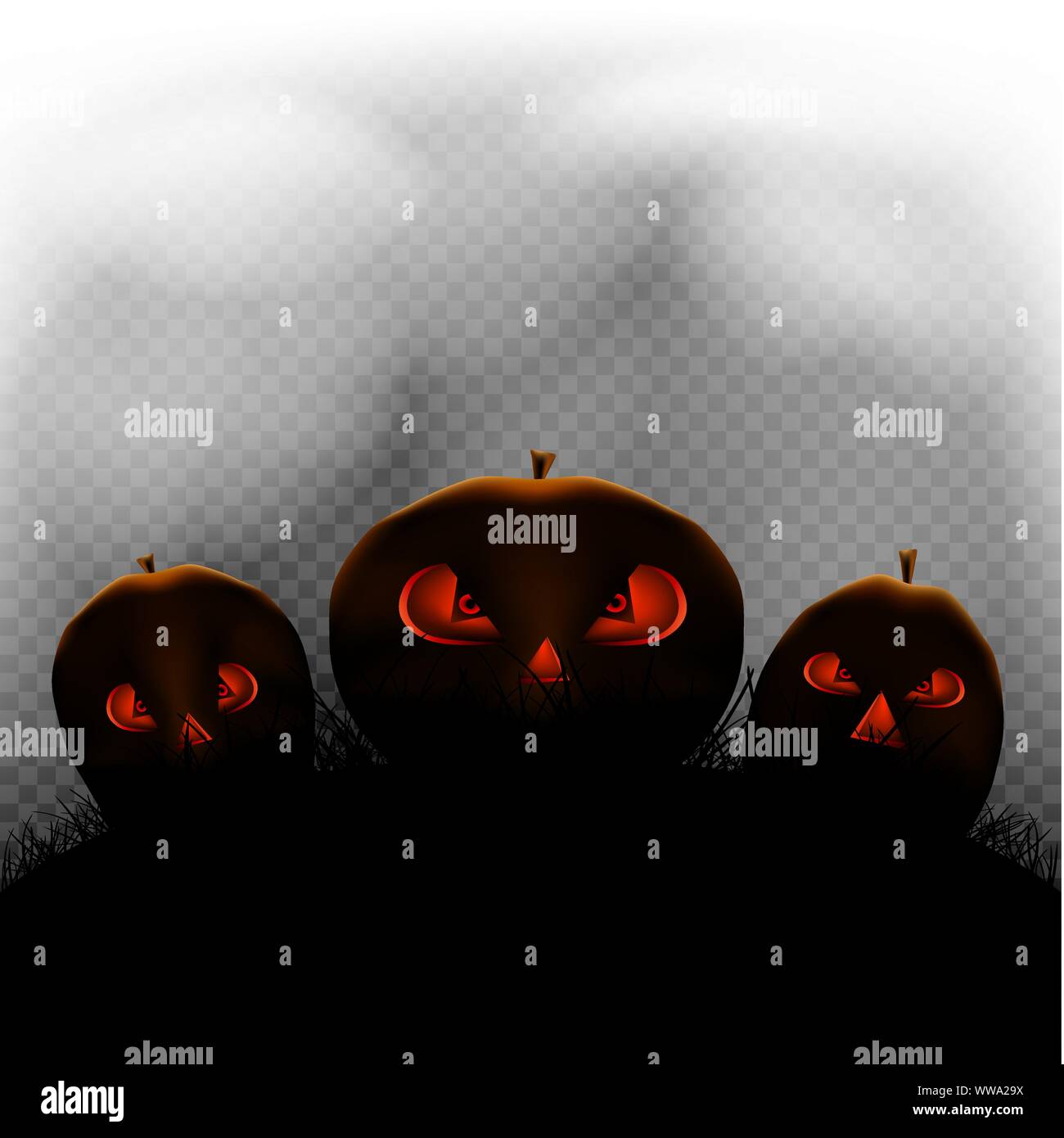 Halloween pumpkins in transparent dark Stock Vector
