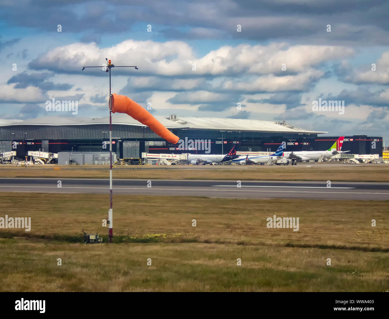 Windsock at London Heathrow airport Stock Photo