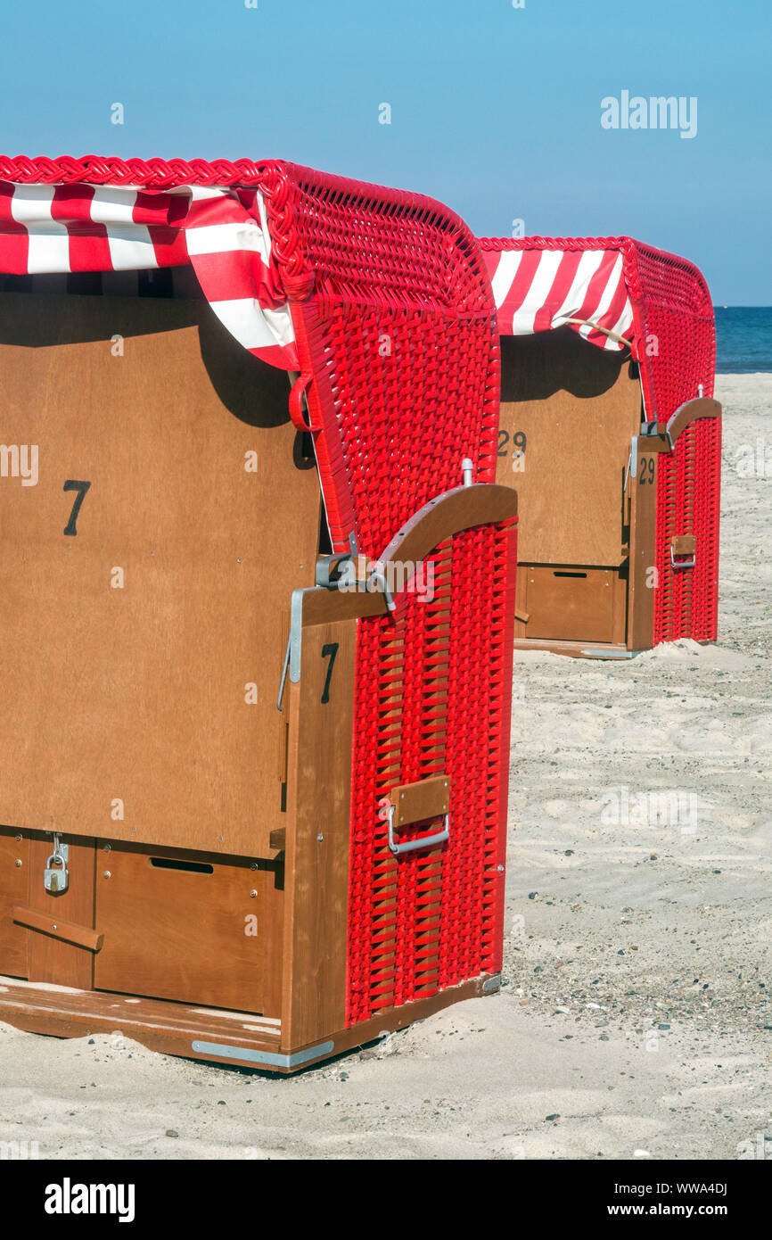 Red Beach chairs strandkorb Stock Photo