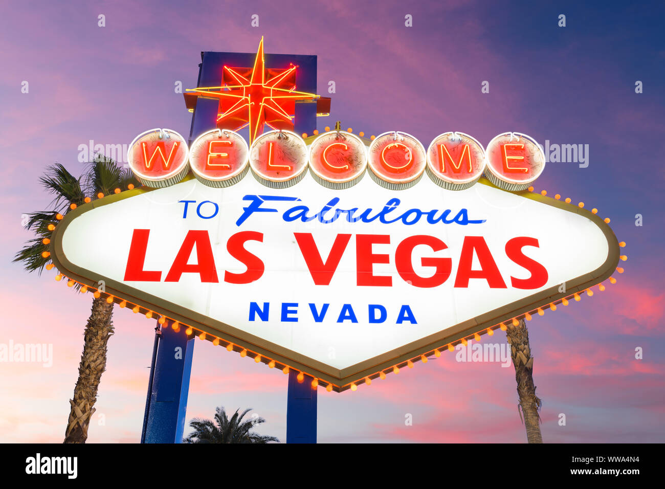 A picture of the Las Vegas Boulevard Gateway Arches at night Stock Photo -  Alamy