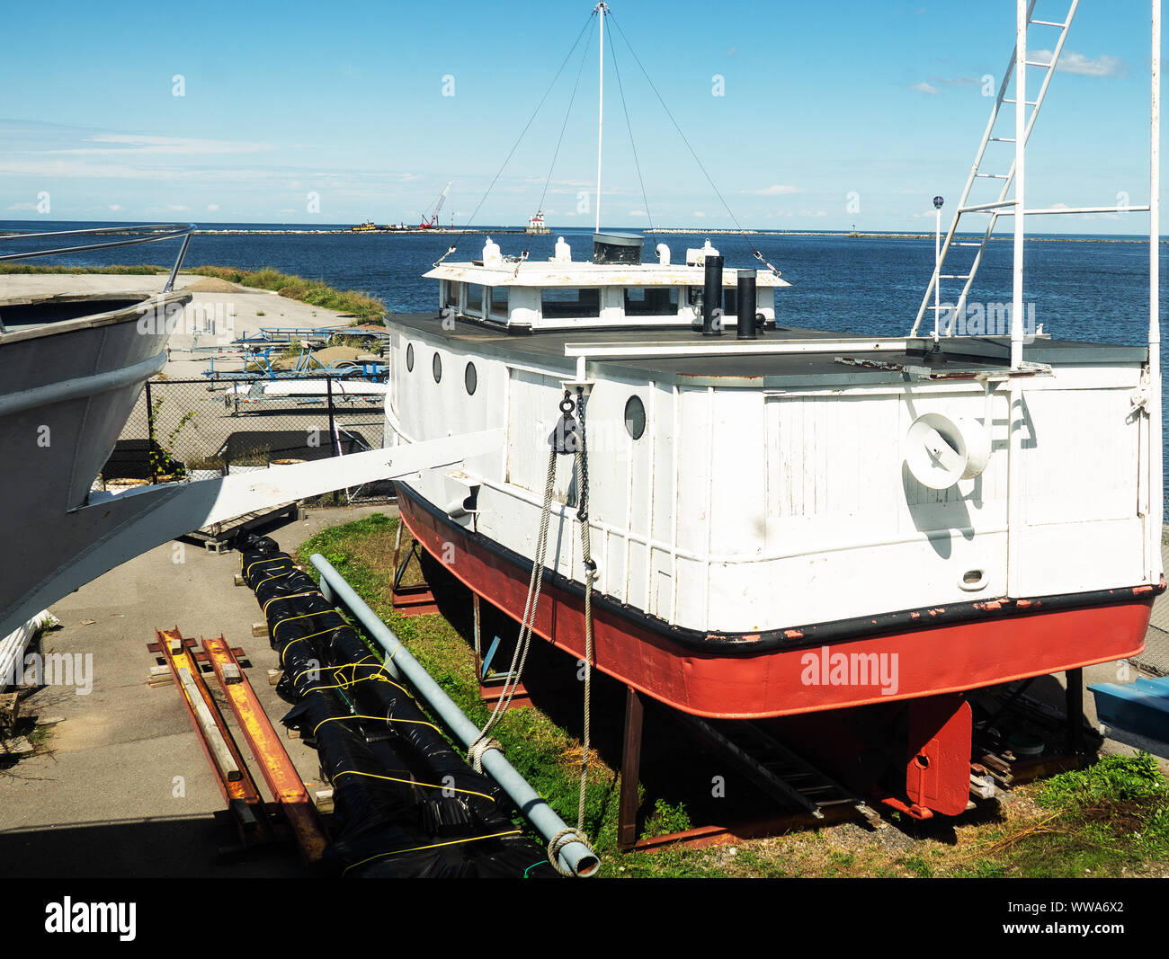 Industrial seaport and docks on Lake Ontario in Oswego, New York Stock Photo