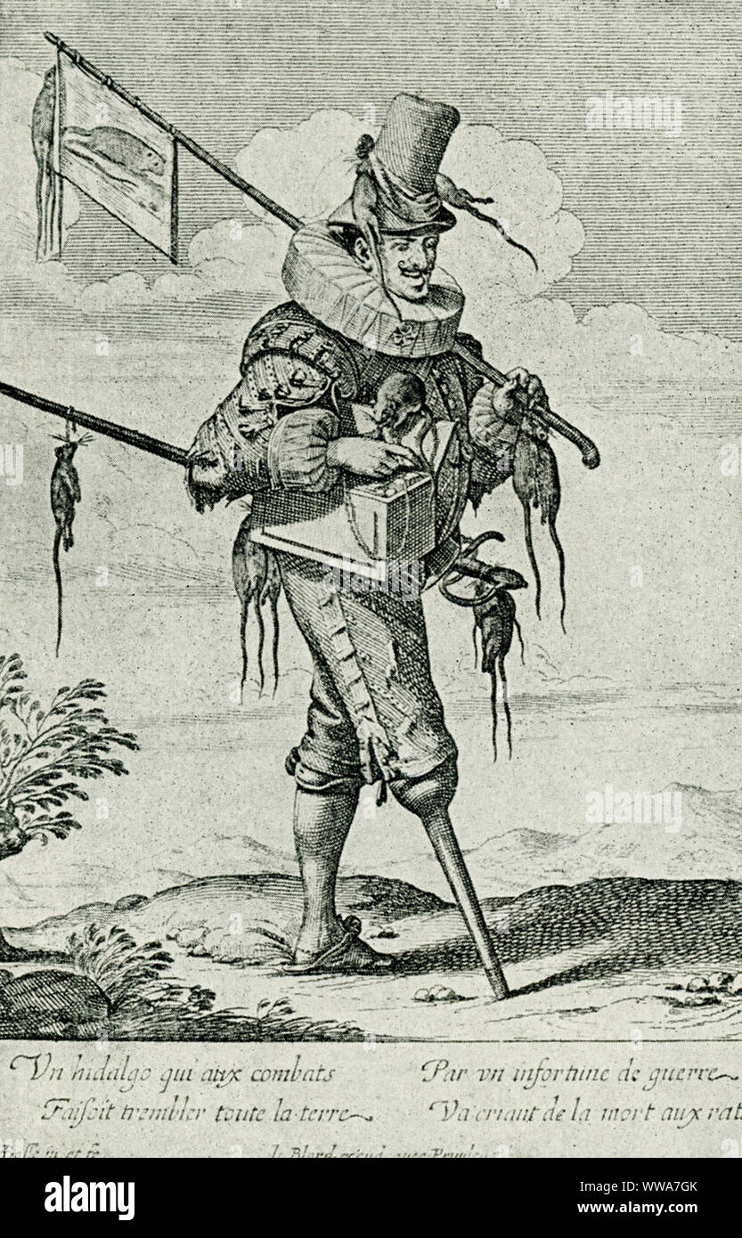 Shown here is a caricature of the Spanish nobleman, known in Spanish as a Hidalgo.  The piece is by A Bosse and dates to the 1500s. Stock Photo