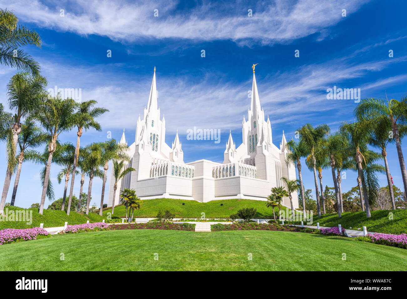 The San Diego California Mormon Temple in La Jolla, California. Stock Photo