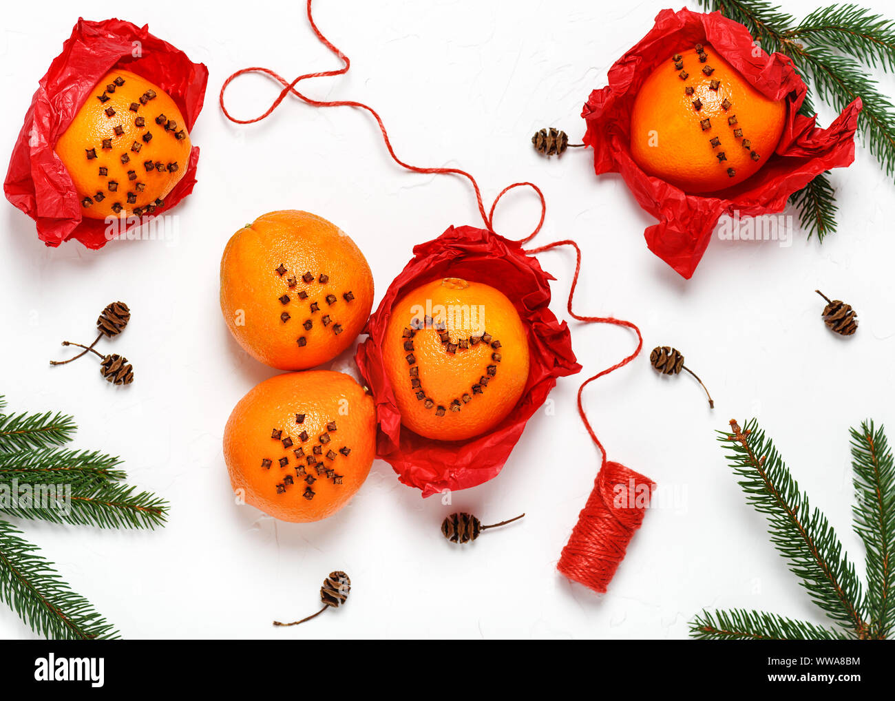 Top view of homemade Christmas decoration of aromatic oranges with cloves Stock Photo Alamy