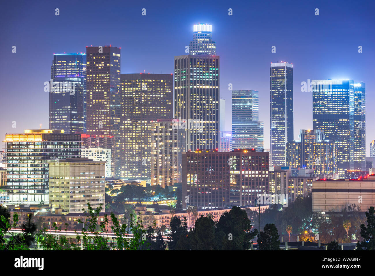 Los Angeles, California, USA downtown skyline at night. Stock Photo
