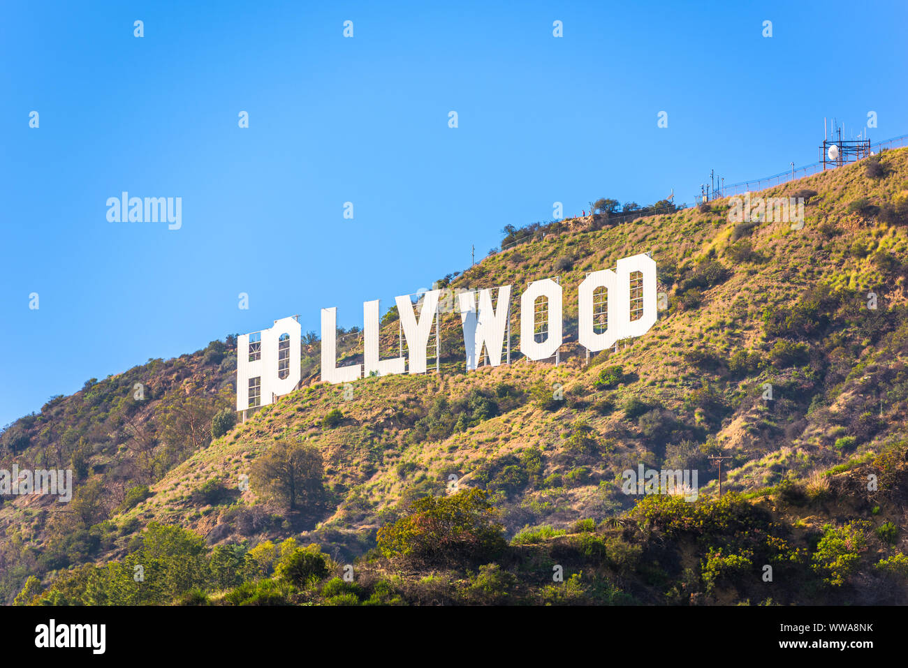 LOS ANGELES - FEBRUARY 29, 2016: The Hollywood sign on Mt. Lee. The iconic sign was originally created in 1923. Stock Photo