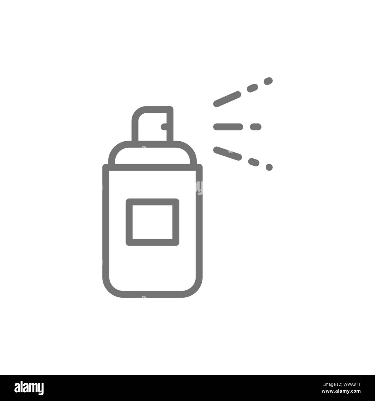 Aerosol spray bottle, spray can line icon. Stock Vector