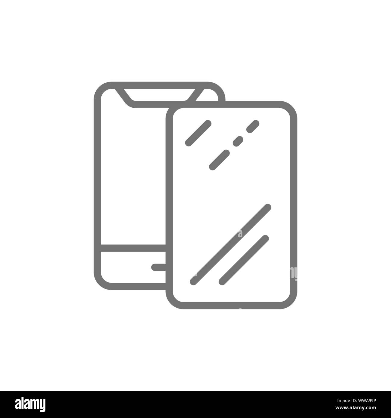 Vector protective glass on smartphone line icon. Stock Vector