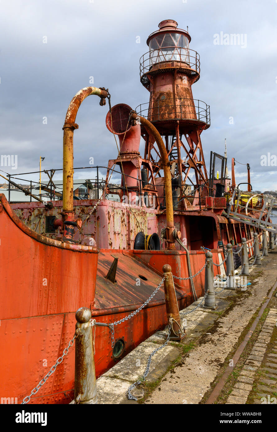 Detail of the lightship The North Carr, in service 1933 - 1975 moored at Victoria Dock, City Quay, Dundee, Tayside, Scotland, UK Stock Photo