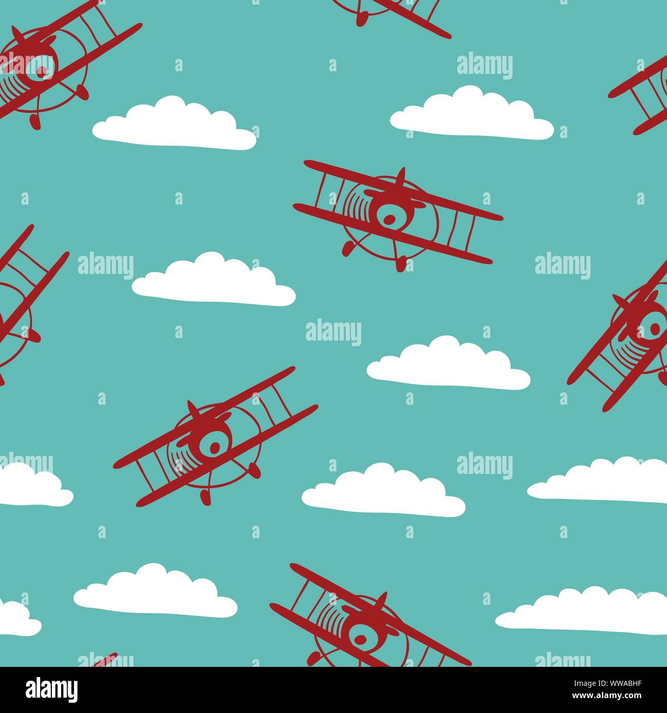 Seamless pattern with biplanes and clouds. Baby boy print for wallpaper ...