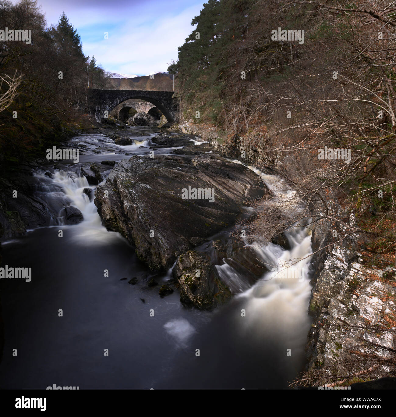 Invermoriston Falls on the River Moriston at Invermoriston, Inverness, Scotland, UK Stock Photo