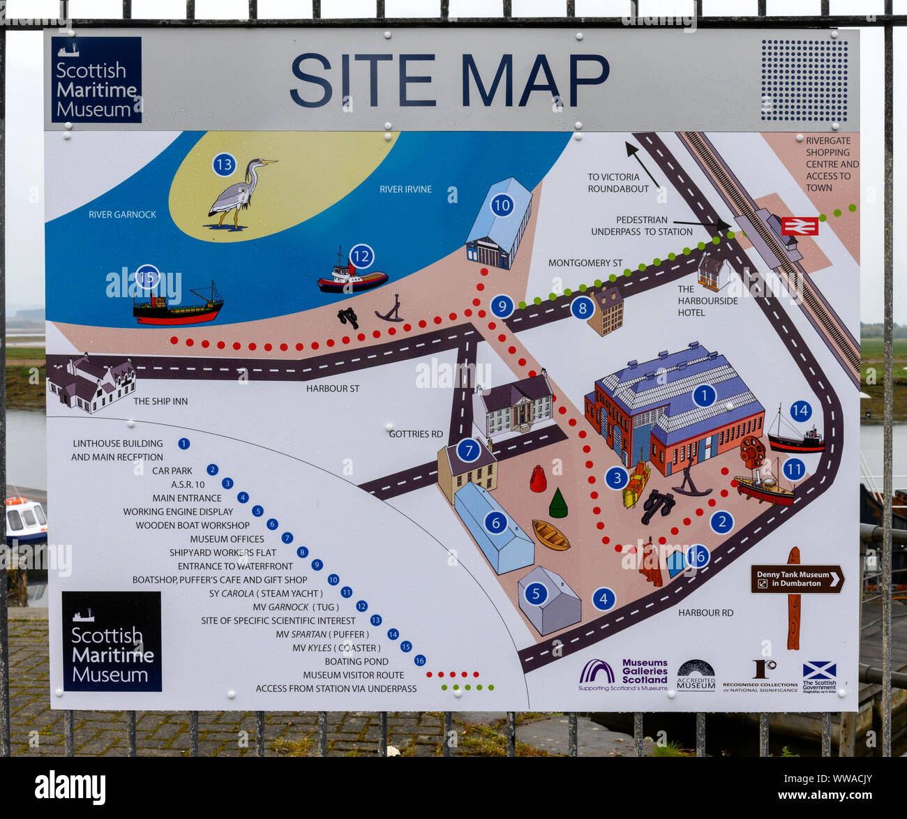 Site map for the Scottish Maritime Museum situated at Harbour Road, Irvine, Ayrshire, Scotland, UK Stock Photo