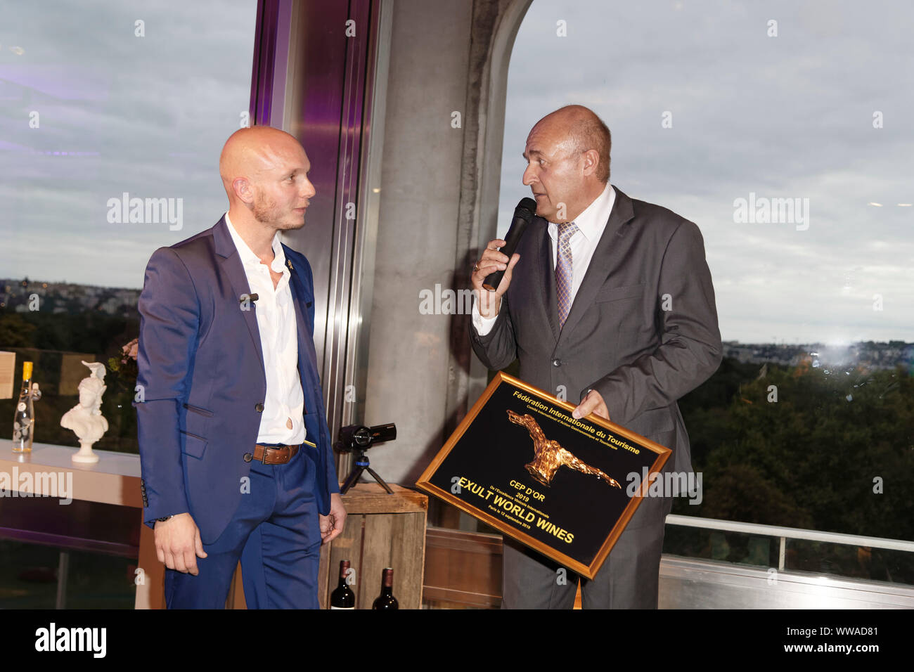 Paris, France. 13th Sep, 2019. Jean Eric De Saint Luc, President of the International Federation of Tourism awarded the CEP d'OR to David Zienkiewicz. Stock Photo