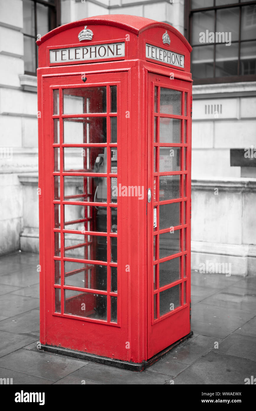 Red Telephone Box, London. Selective colour. Stock Photo